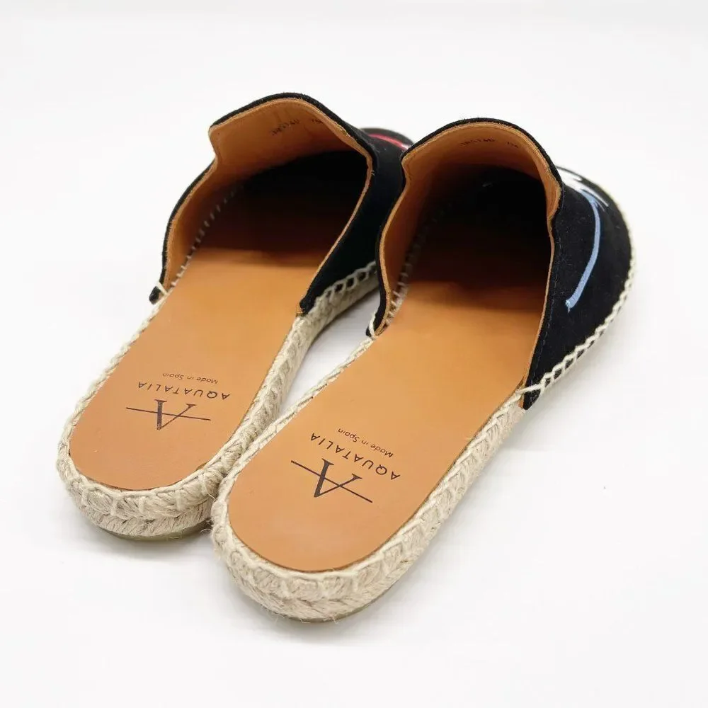 AQUATALIA Blair Espadrille Embroidered Black Flat